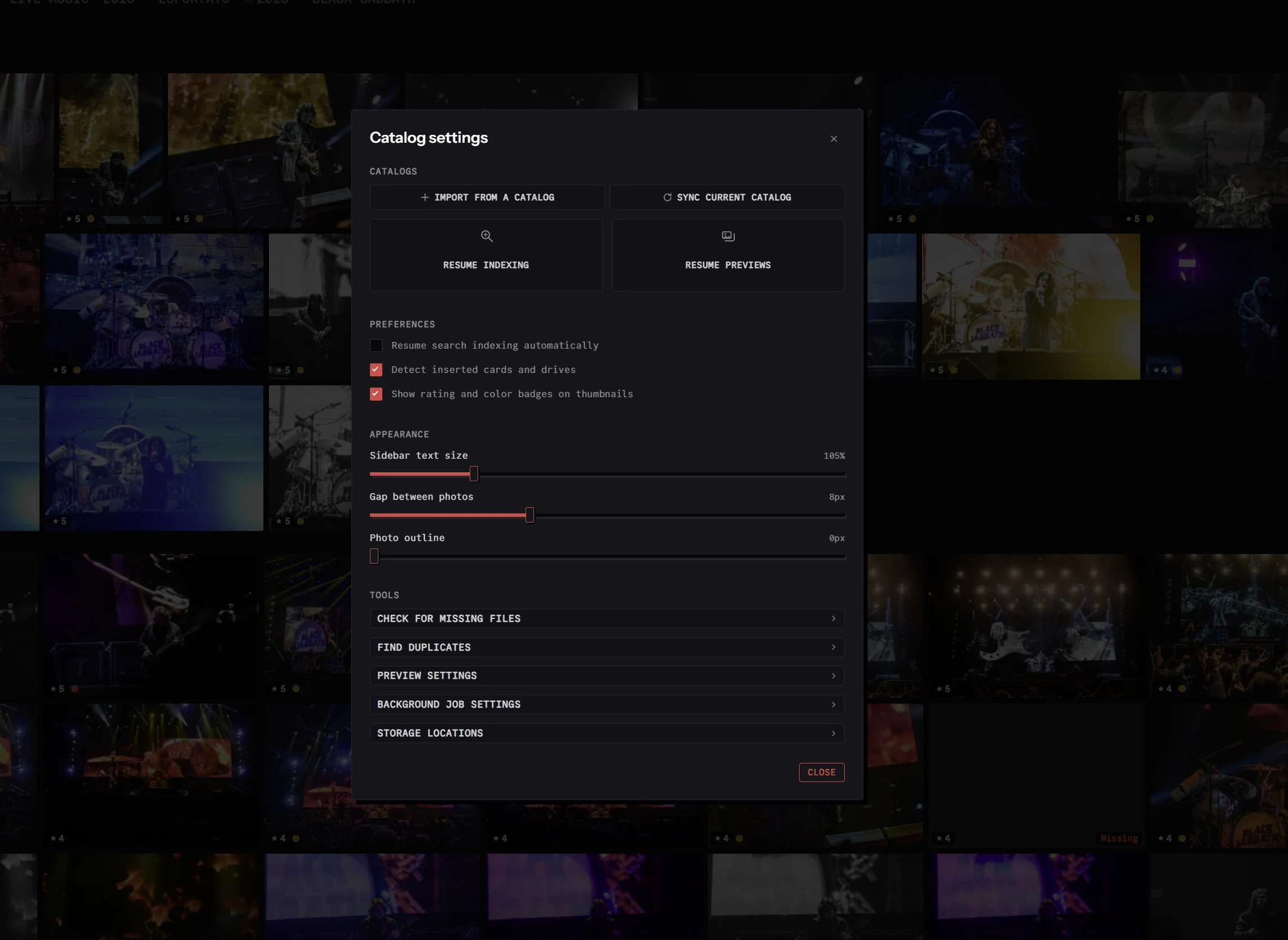 RedLnx catalog settings with Import from a catalog and Sync current catalog controls