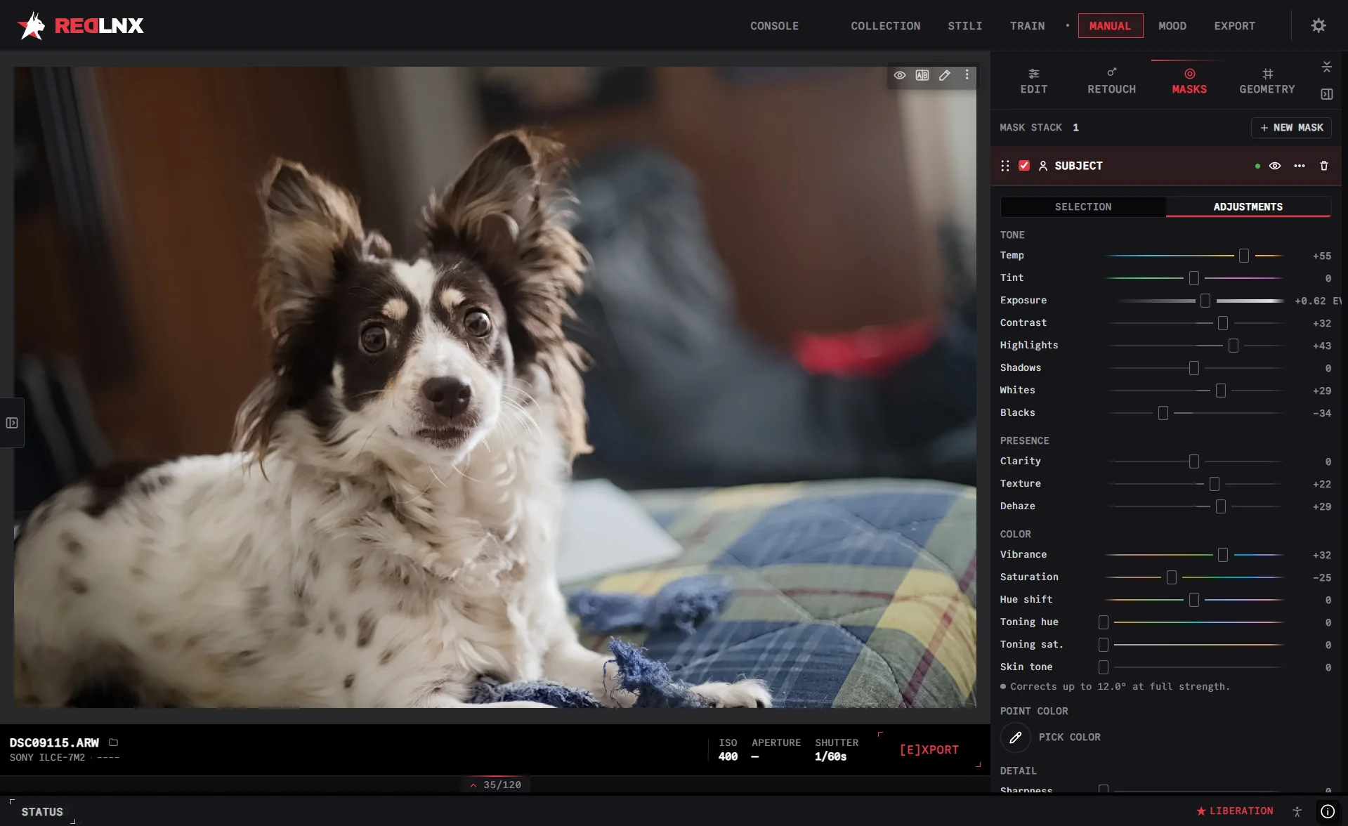 RedLnx Develop, masks step 3: Work on the dog only.