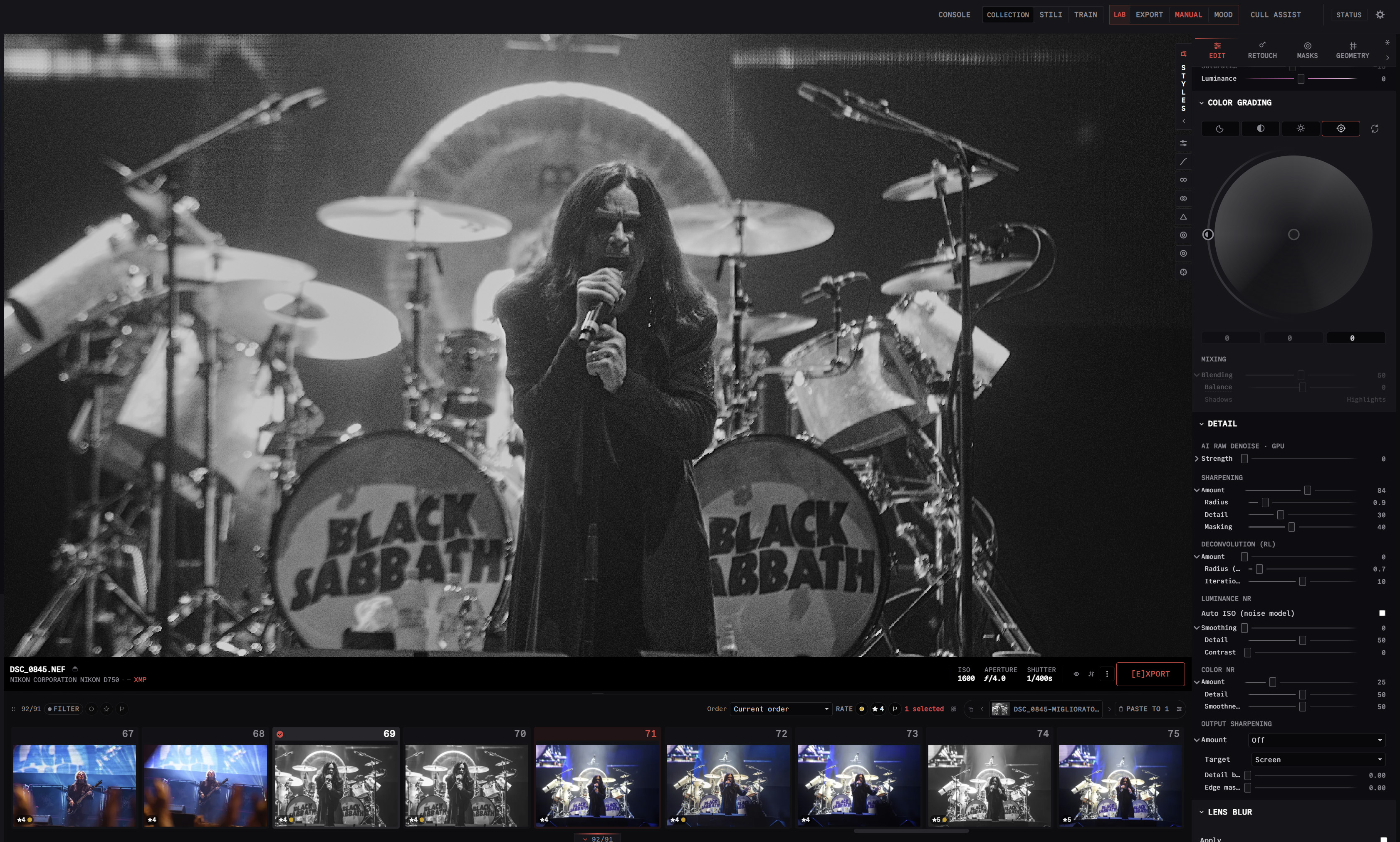 The same concert photograph without noise reduction